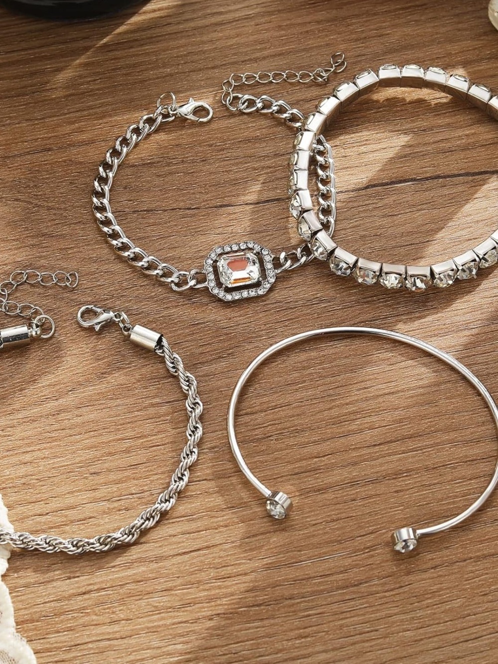 Anthropologie Silver Crystal 4-Piece Bracelet Set